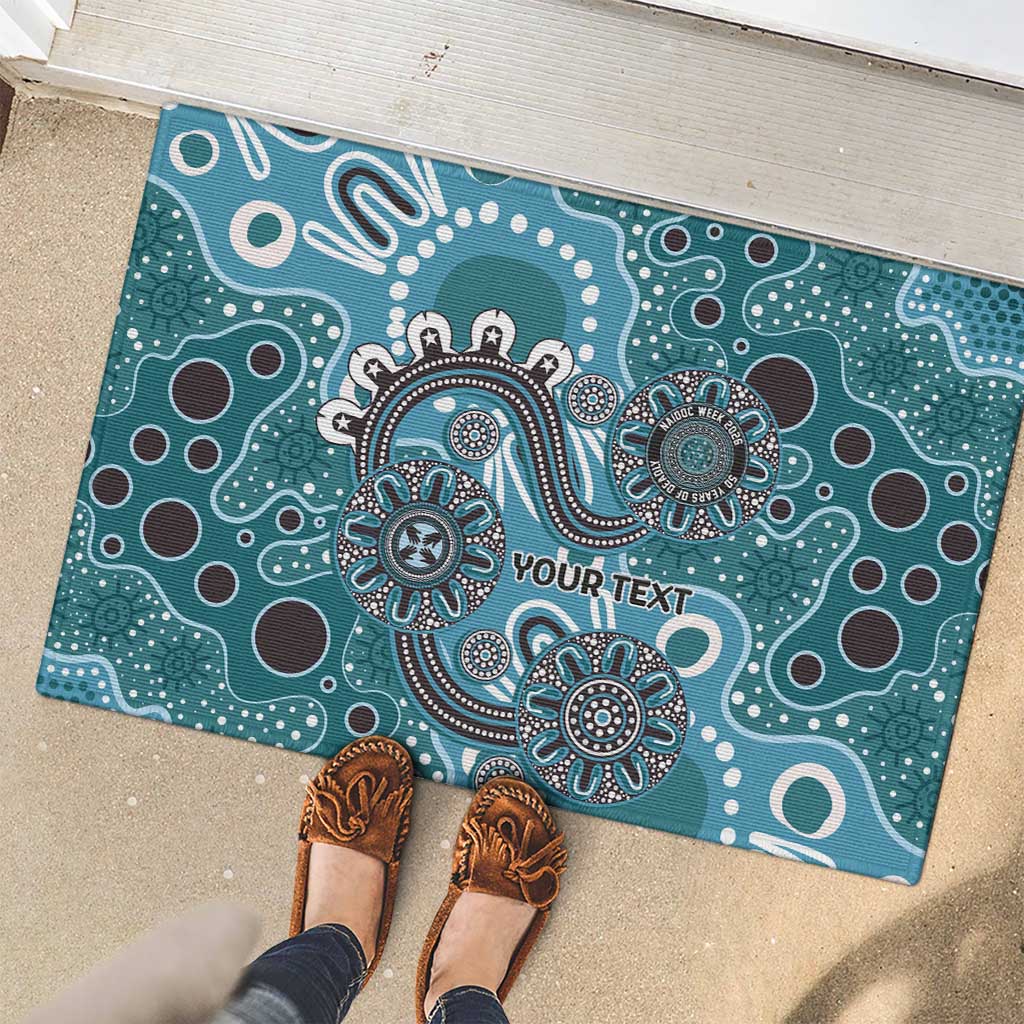 Personalised NAIDOC Week 50 Years Deadly Always Rubber Doormat Teal Aboriginal Artwork Dot Painting