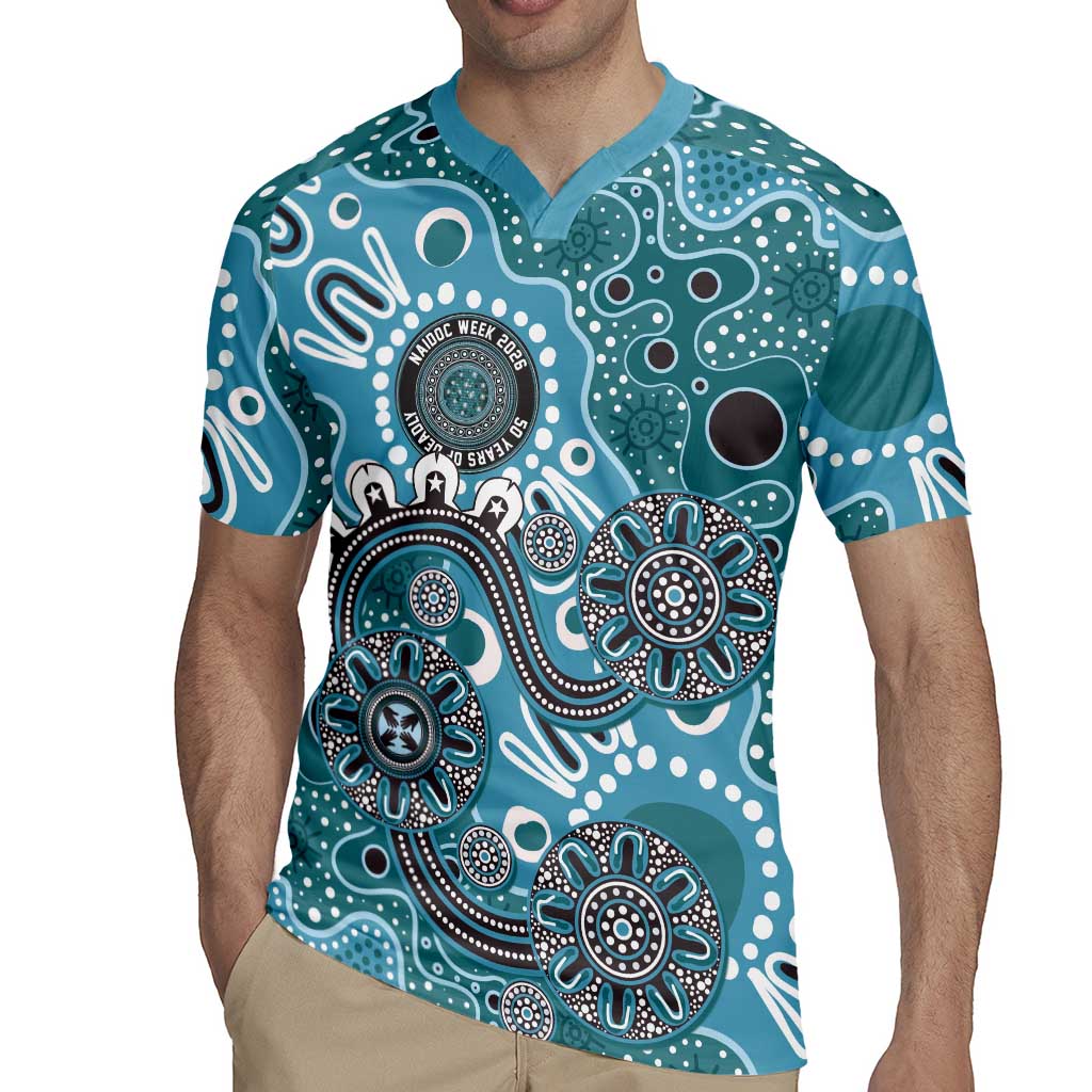 Personalised NAIDOC Week 50 Years Deadly Always Rugby Jersey Teal Aboriginal Artwork Dot Painting