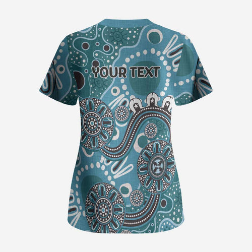 Personalised NAIDOC Week 50 Years Deadly Always Scrub Top Teal Aboriginal Artwork Dot Painting