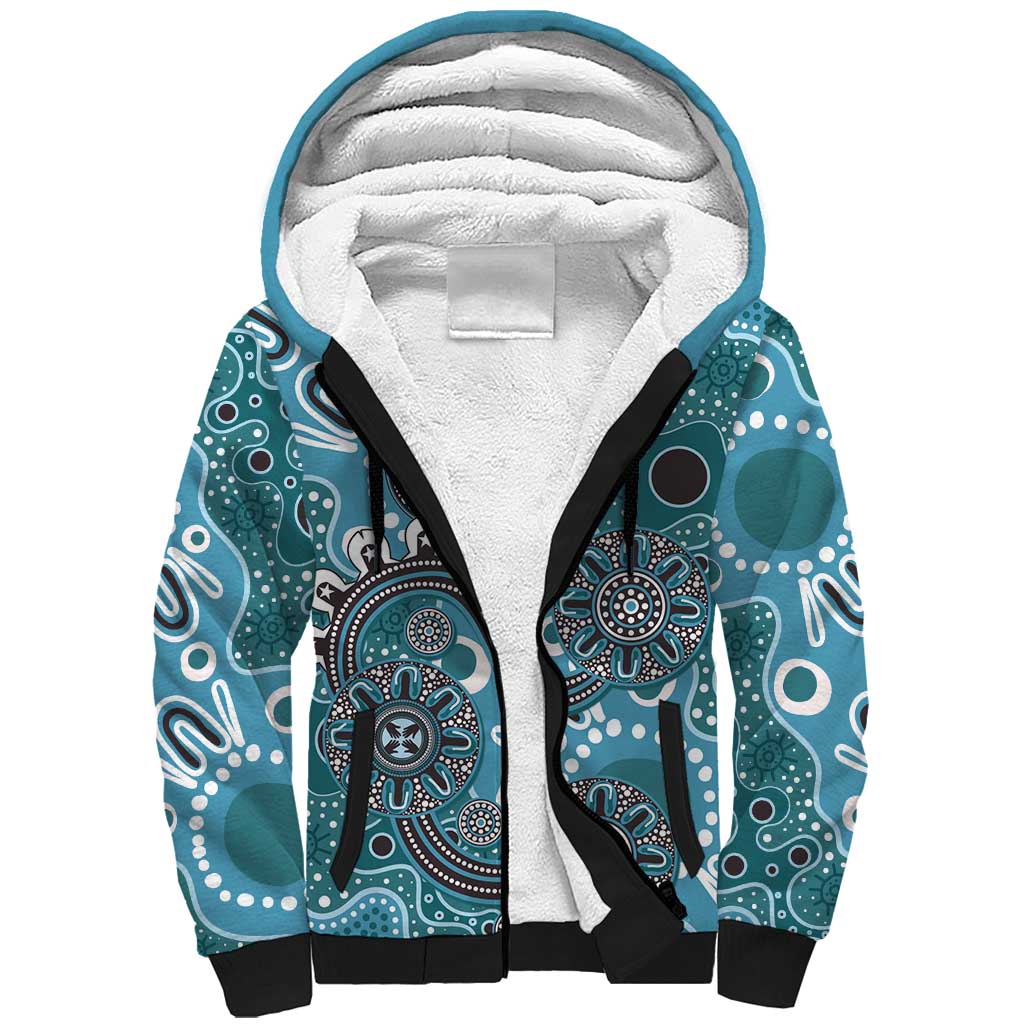 Personalised NAIDOC Week 50 Years Deadly Always Sherpa Hoodie Teal Aboriginal Artwork Dot Painting