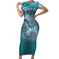 Personalised NAIDOC Week 50 Years Deadly Always Short Sleeve Bodycon Dress Teal Aboriginal Artwork Dot Painting