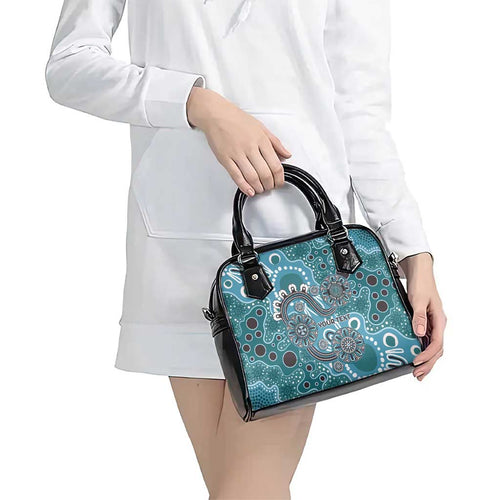 Personalised NAIDOC Week 50 Years Deadly Always Shoulder Handbag Teal Aboriginal Artwork Dot Painting