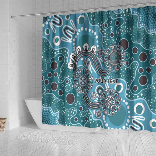 Personalised NAIDOC Week 50 Years Deadly Always Shower Curtain Teal Aboriginal Artwork Dot Painting