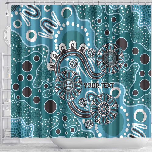Personalised NAIDOC Week 50 Years Deadly Always Shower Curtain Teal Aboriginal Artwork Dot Painting
