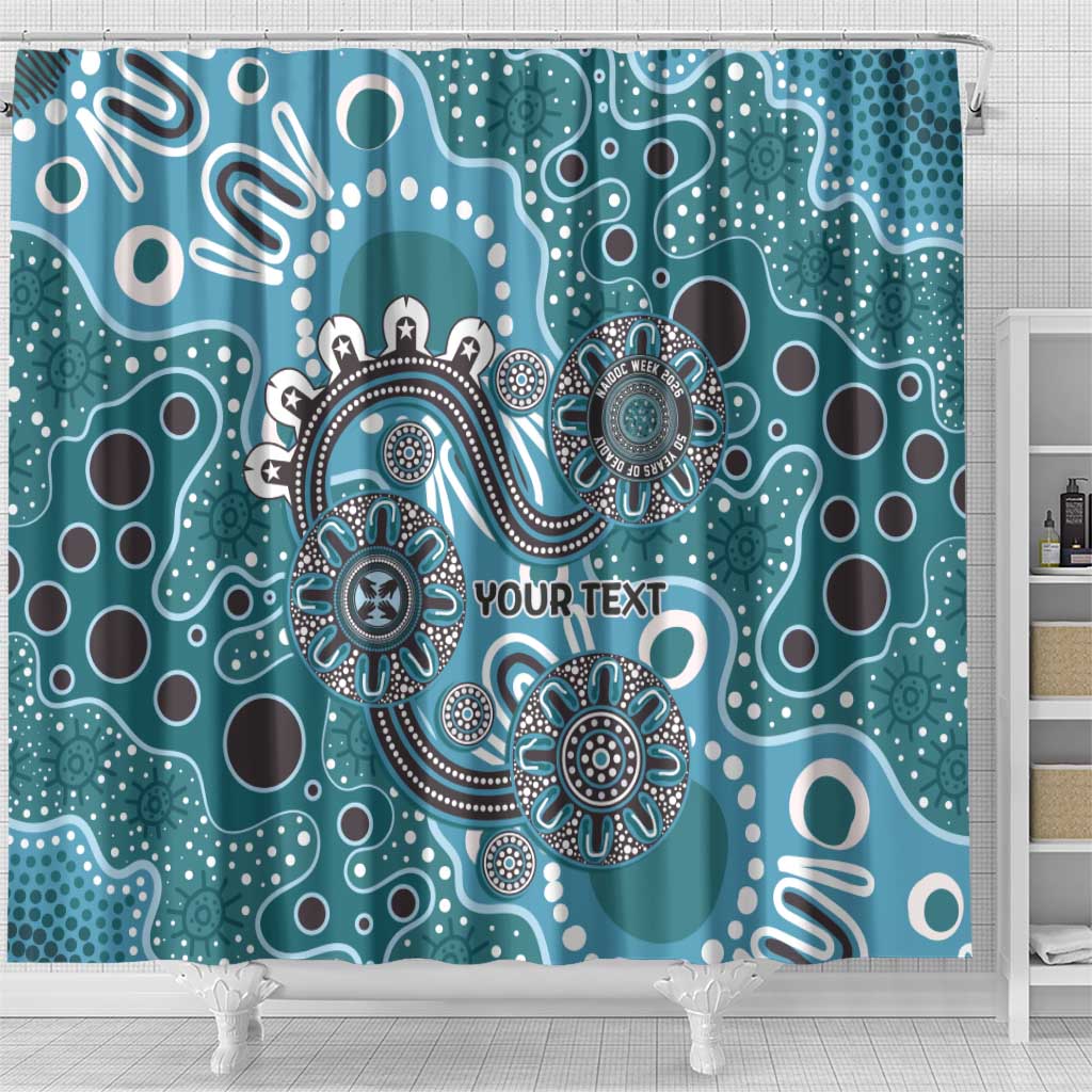 Personalised NAIDOC Week 50 Years Deadly Always Shower Curtain Teal Aboriginal Artwork Dot Painting