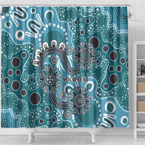 Personalised NAIDOC Week 50 Years Deadly Always Shower Curtain Teal Aboriginal Artwork Dot Painting