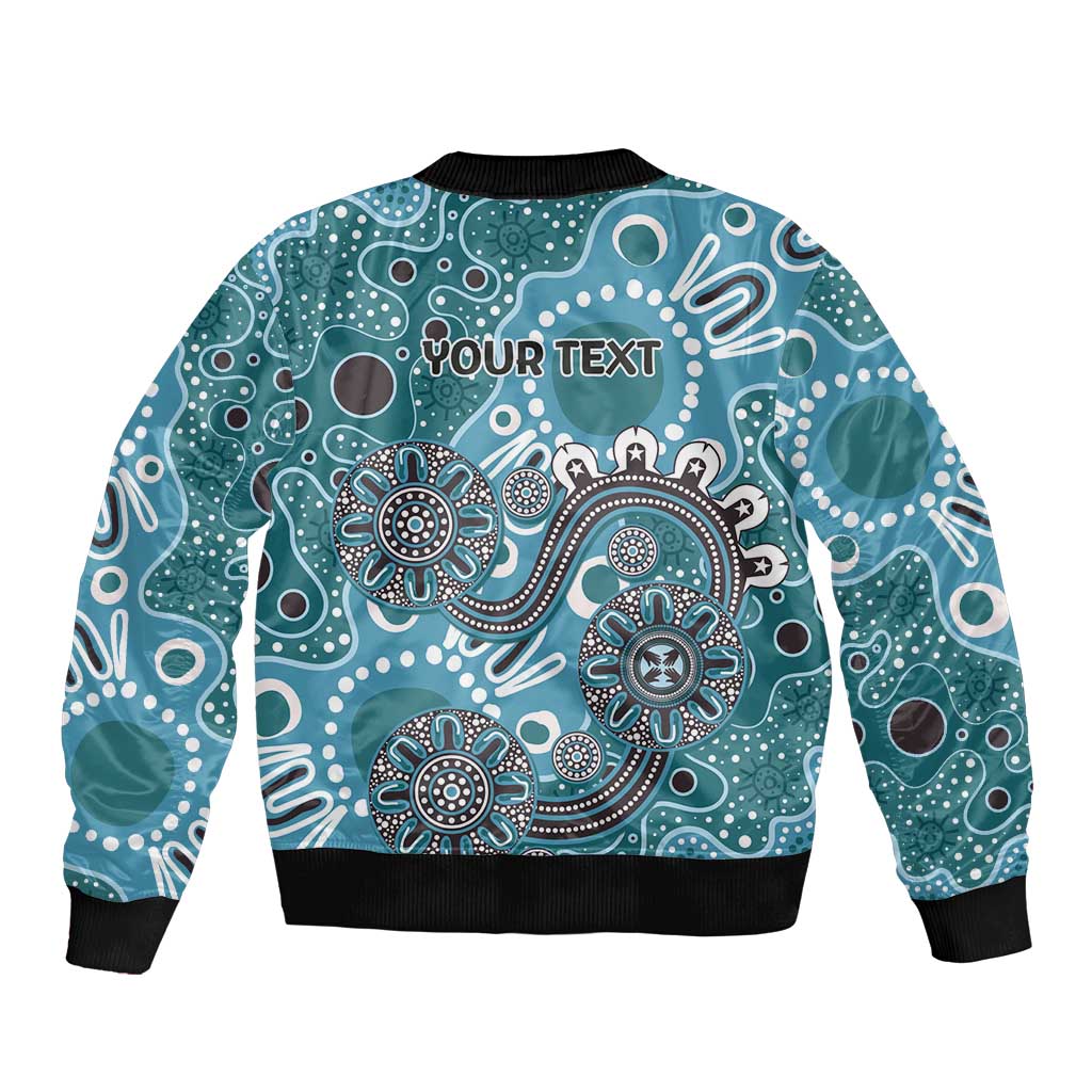 Personalised NAIDOC Week 50 Years Deadly Always Sleeve Zip Bomber Jacket Teal Aboriginal Artwork Dot Painting