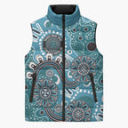Personalised NAIDOC Week 50 Years Deadly Always Sleeveless Puffer Jacket Teal Aboriginal Artwork Dot Painting