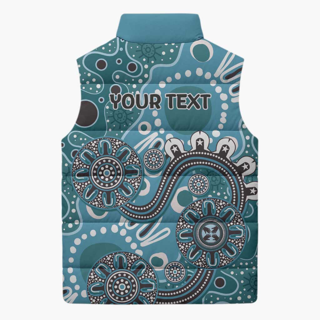 Personalised NAIDOC Week 50 Years Deadly Always Sleeveless Puffer Jacket Teal Aboriginal Artwork Dot Painting