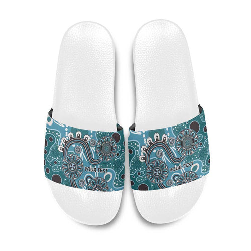 Personalised NAIDOC Week 50 Years Deadly Always Slide Sandals Teal Aboriginal Artwork Dot Painting