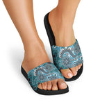 Personalised NAIDOC Week 50 Years Deadly Always Slide Sandals Teal Aboriginal Artwork Dot Painting