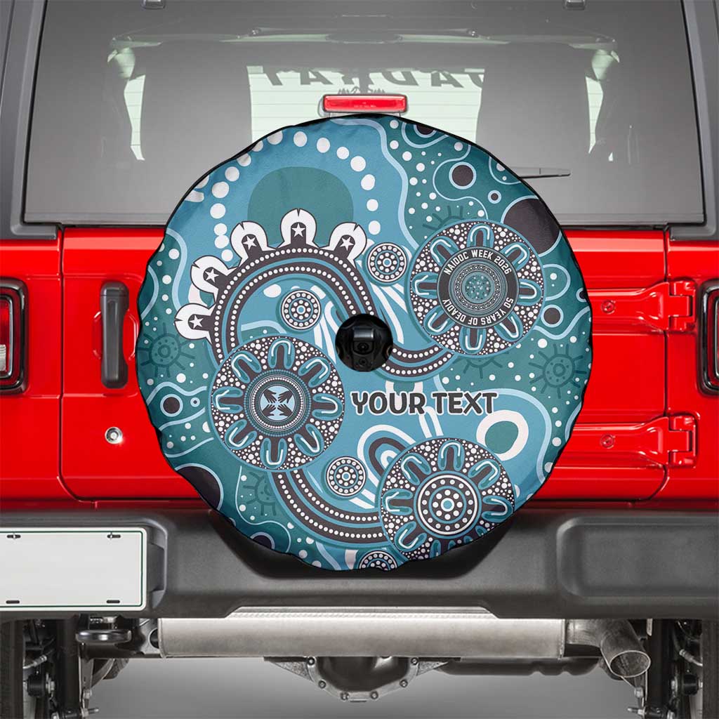 Personalised NAIDOC Week 50 Years Deadly Always Spare Tire Cover Teal Aboriginal Artwork Dot Painting