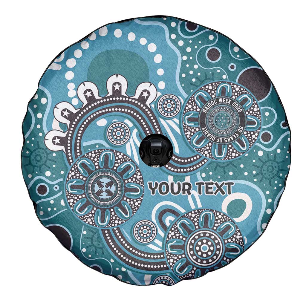 Personalised NAIDOC Week 50 Years Deadly Always Spare Tire Cover Teal Aboriginal Artwork Dot Painting