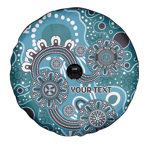 Personalised NAIDOC Week 50 Years Deadly Always Spare Tire Cover Teal Aboriginal Artwork Dot Painting