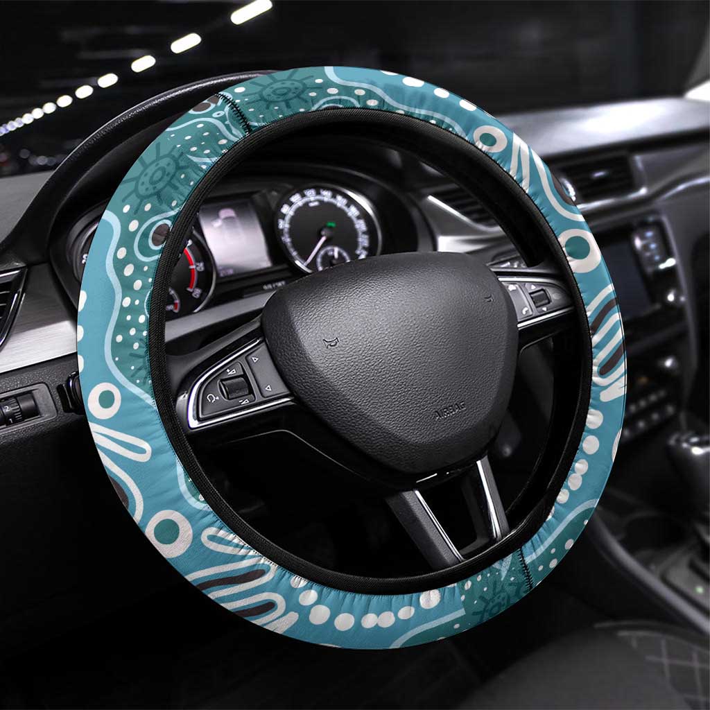 NAIDOC Week 50 Years Deadly Always Steering Wheel Cover Teal Aboriginal Artwork Dot Painting