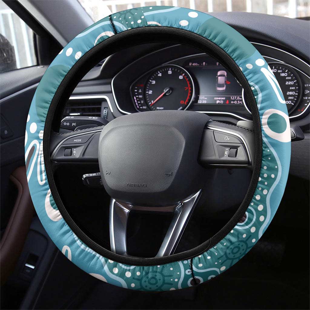 NAIDOC Week 50 Years Deadly Always Steering Wheel Cover Teal Aboriginal Artwork Dot Painting