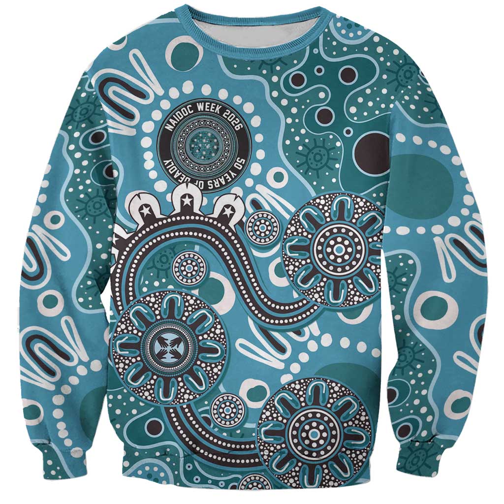 Personalised NAIDOC Week 50 Years Deadly Always Sweatshirt Teal Aboriginal Artwork Dot Painting