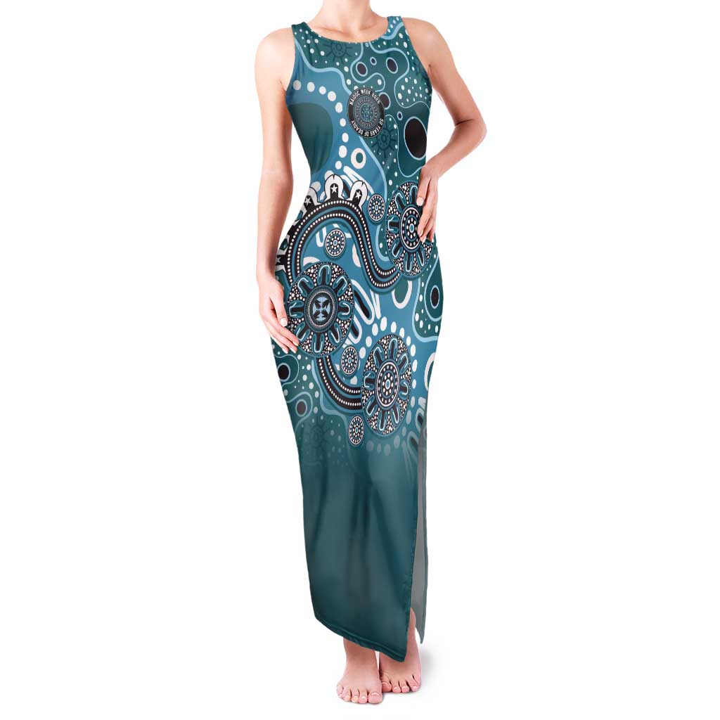 Personalised NAIDOC Week 50 Years Deadly Always Tank Maxi Dress Teal Aboriginal Artwork Dot Painting