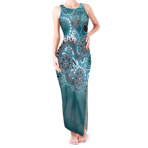 Personalised NAIDOC Week 50 Years Deadly Always Tank Maxi Dress Teal Aboriginal Artwork Dot Painting