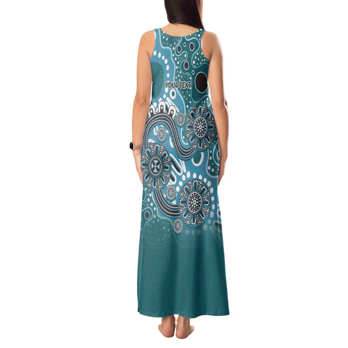Personalised NAIDOC Week 50 Years Deadly Always Tank Maxi Dress Teal Aboriginal Artwork Dot Painting