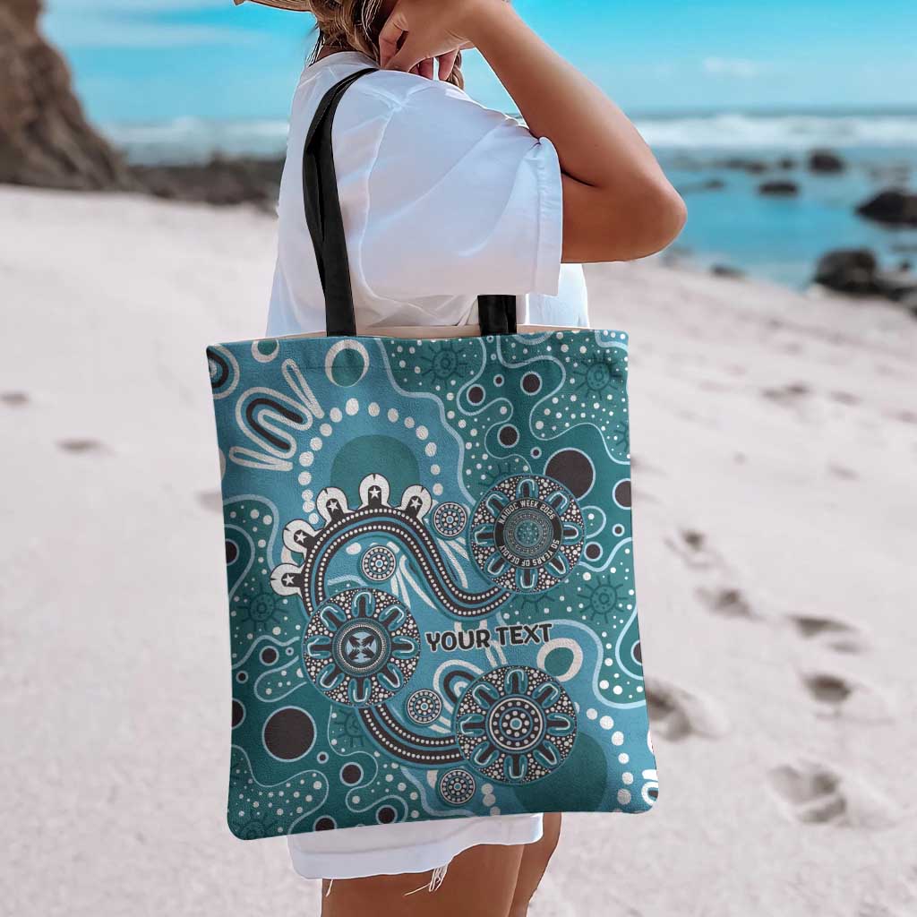 Personalised NAIDOC Week 50 Years Deadly Always Tote Bag Teal Aboriginal Artwork Dot Painting