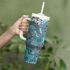 Personalised NAIDOC Week 50 Years Deadly Always Tumbler With Handle Teal Aboriginal Artwork Dot Painting