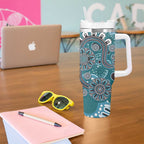 Personalised NAIDOC Week 50 Years Deadly Always Tumbler With Handle Teal Aboriginal Artwork Dot Painting