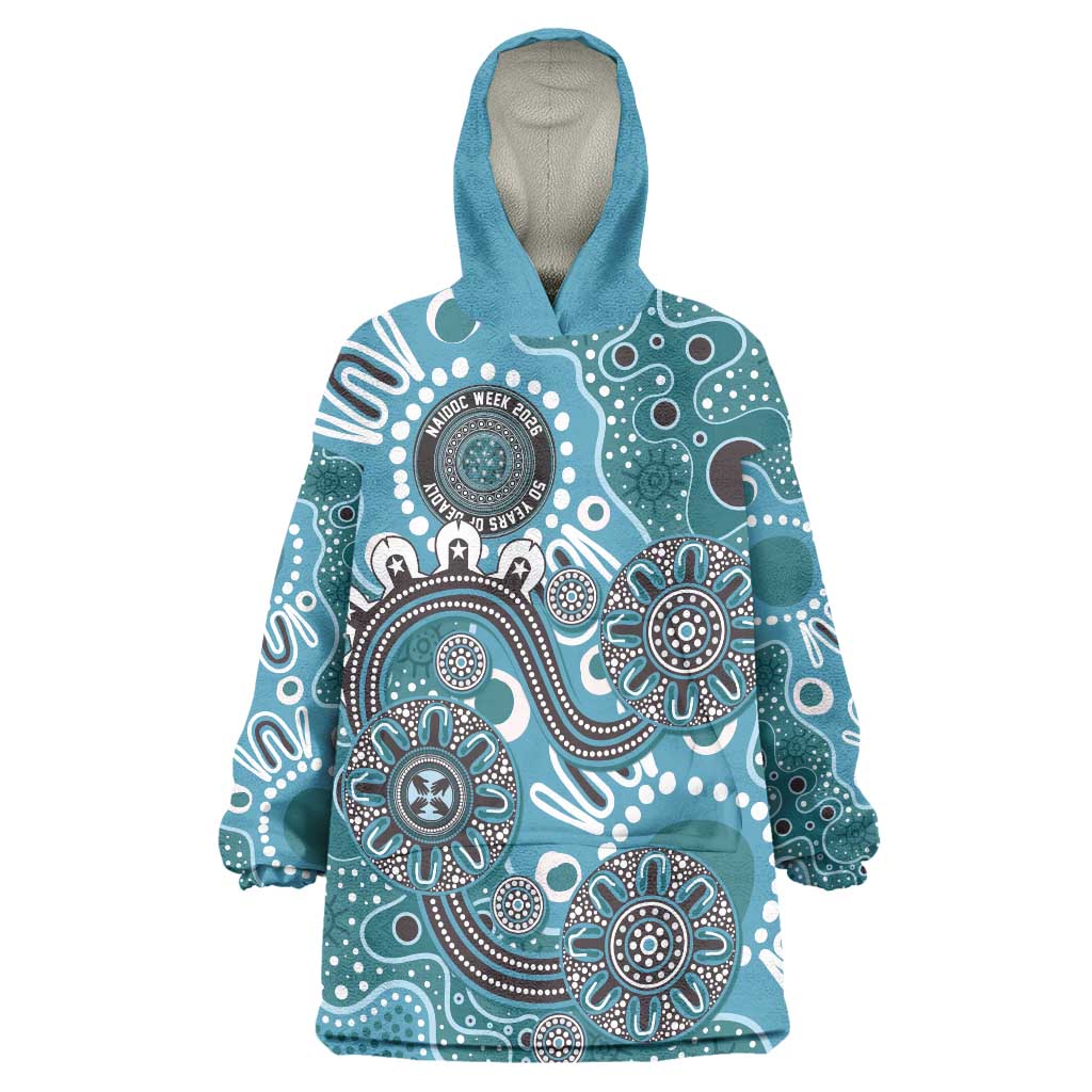 Personalised NAIDOC Week 50 Years Deadly Always Wearable Blanket Hoodie Teal Aboriginal Artwork Dot Painting