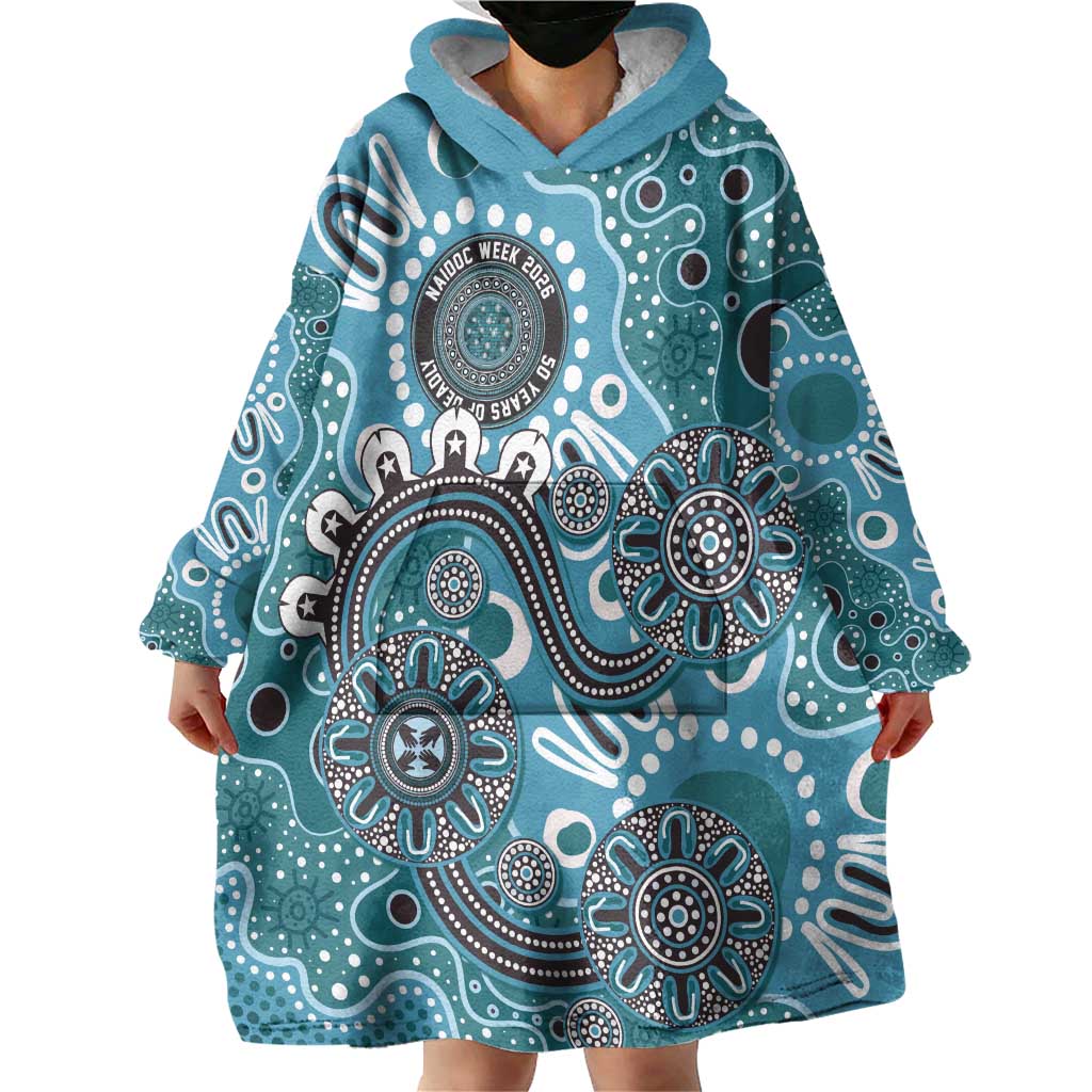 Personalised NAIDOC Week 50 Years Deadly Always Wearable Blanket Hoodie Teal Aboriginal Artwork Dot Painting