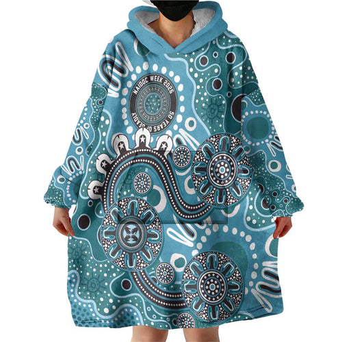 Personalised NAIDOC Week 50 Years Deadly Always Wearable Blanket Hoodie Teal Aboriginal Artwork Dot Painting