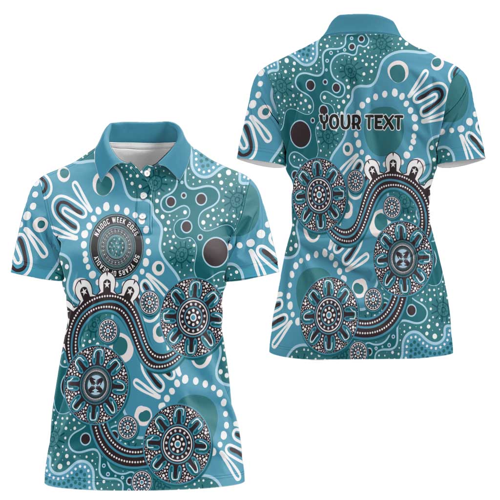 Personalised NAIDOC Week 50 Years Deadly Always Women Polo Shirt Teal Aboriginal Artwork Dot Painting