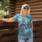 Personalised NAIDOC Week 50 Years Deadly Always Women Polo Shirt Teal Aboriginal Artwork Dot Painting