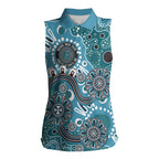 Personalised NAIDOC Week 50 Years Deadly Always Women Sleeveless Polo Shirt Teal Aboriginal Artwork Dot Painting