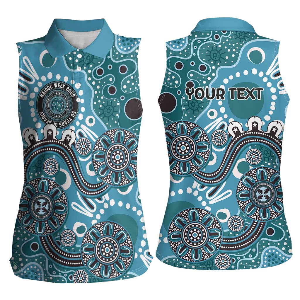 Personalised NAIDOC Week 50 Years Deadly Always Women Sleeveless Polo Shirt Teal Aboriginal Artwork Dot Painting