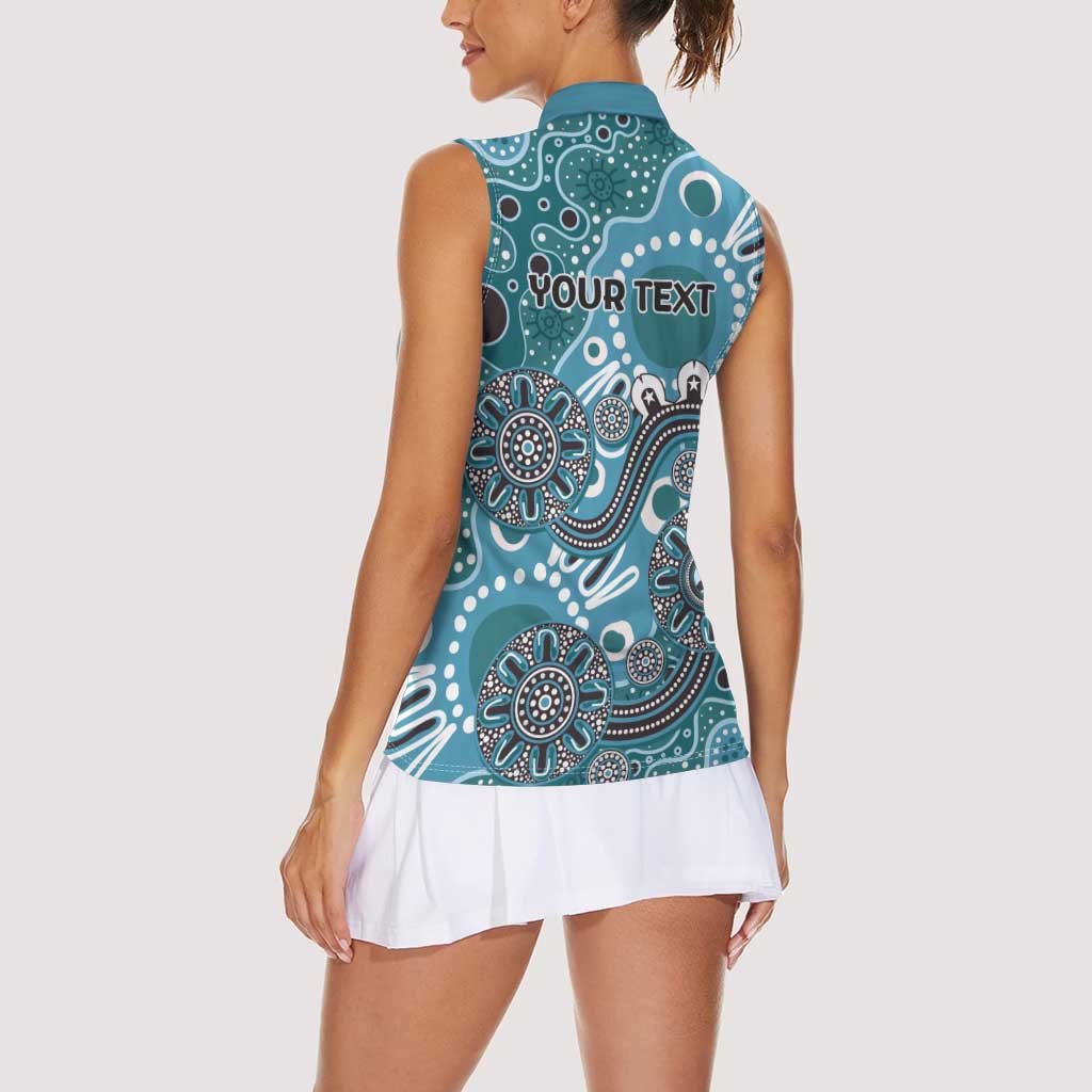 Personalised NAIDOC Week 50 Years Deadly Always Women Sleeveless Polo Shirt Teal Aboriginal Artwork Dot Painting