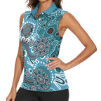 Personalised NAIDOC Week 50 Years Deadly Always Women Sleeveless Polo Shirt Teal Aboriginal Artwork Dot Painting