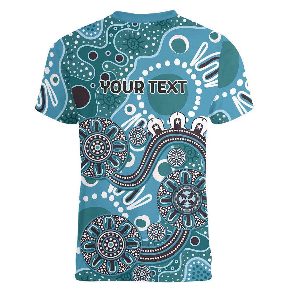 Personalised NAIDOC Week 50 Years Deadly Always Women V-Neck T-Shirt Teal Aboriginal Artwork Dot Painting
