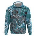 Personalised NAIDOC Week 50 Years Deadly Always Zip Hoodie Teal Aboriginal Artwork Dot Painting