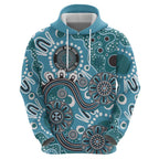 Personalised NAIDOC Week 50 Years Deadly Always Zip Hoodie Teal Aboriginal Artwork Dot Painting