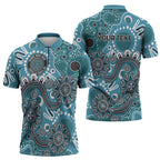 Personalised NAIDOC Week 50 Years Deadly Always Zipper Polo Shirt Teal Aboriginal Artwork Dot Painting