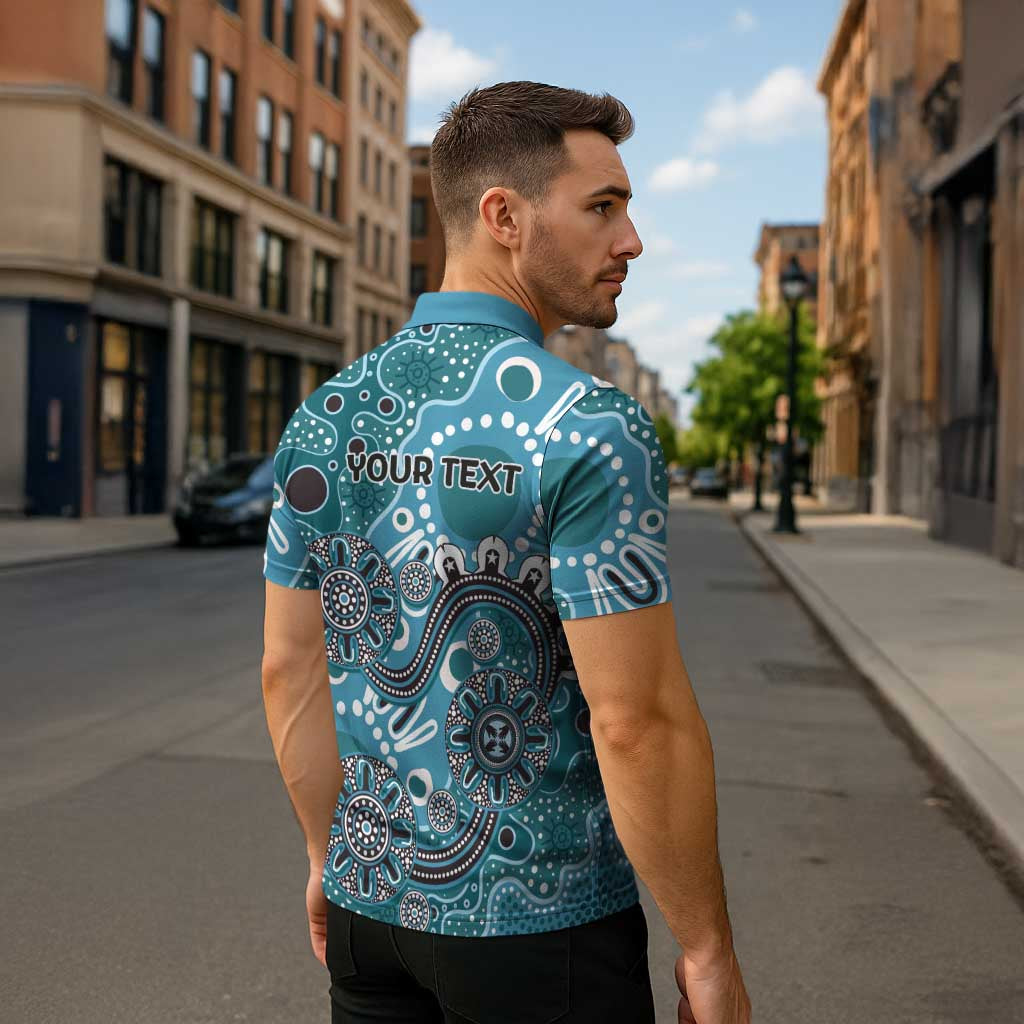 Personalised NAIDOC Week 50 Years Deadly Always Zipper Polo Shirt Teal Aboriginal Artwork Dot Painting