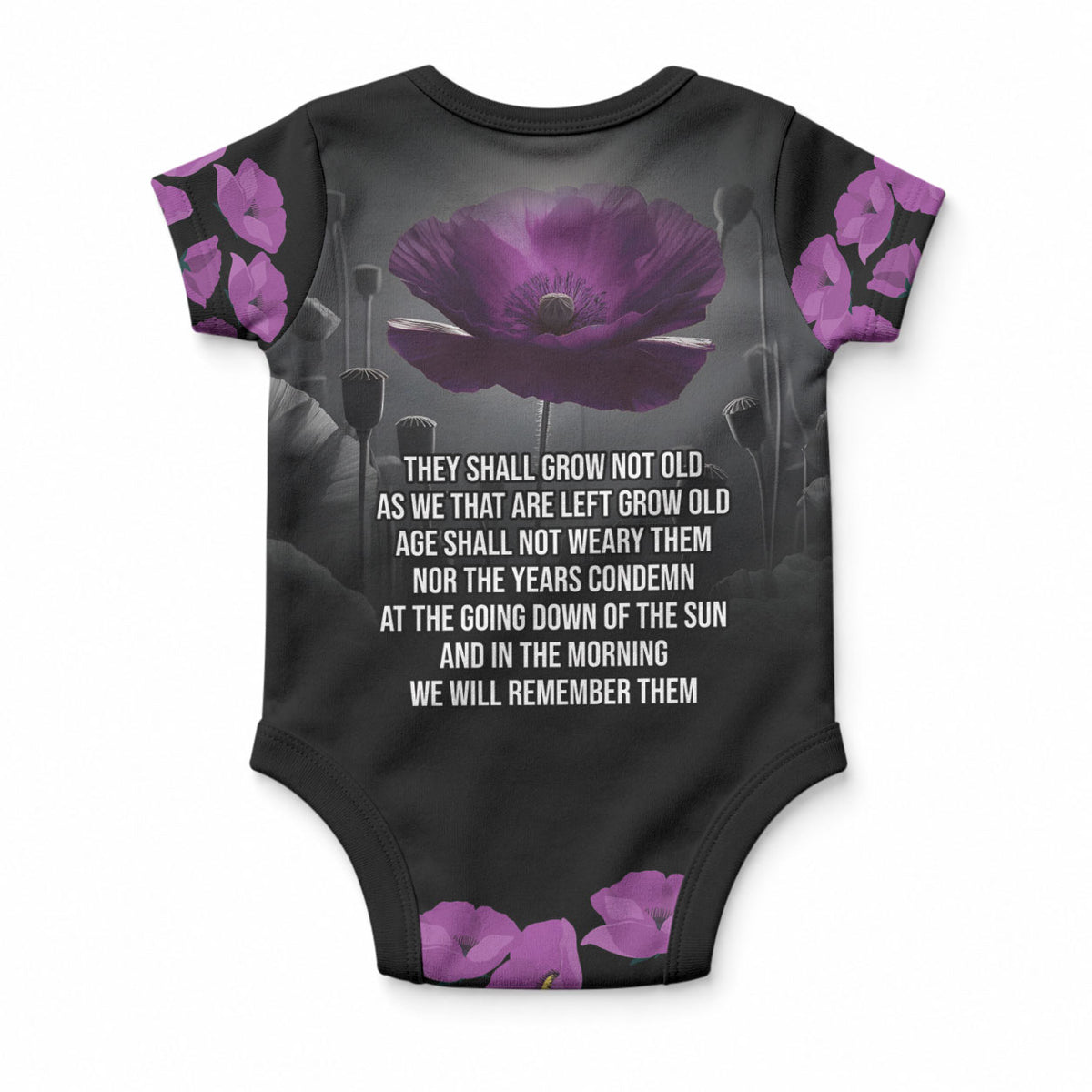ANZAC Day Remembrance Baby Onesie Purple Poppy We Will Remember Them