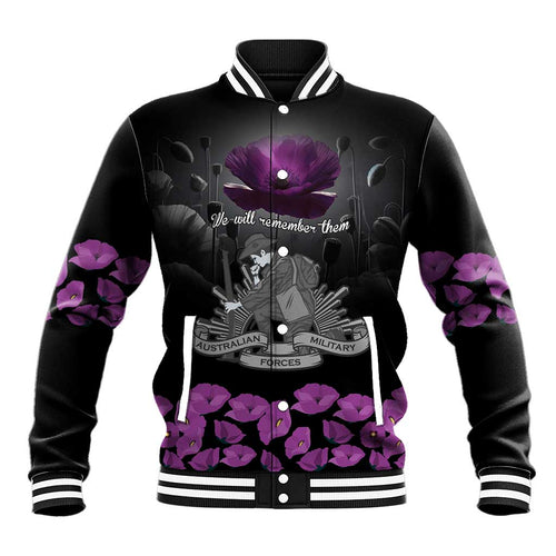 ANZAC Day Remembrance Baseball Jacket Purple Poppy We Will Remember Them