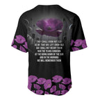 ANZAC Day Remembrance Baseball Jersey Purple Poppy We Will Remember Them