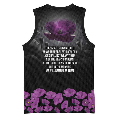ANZAC Day Remembrance Basketball Jersey Purple Poppy We Will Remember Them