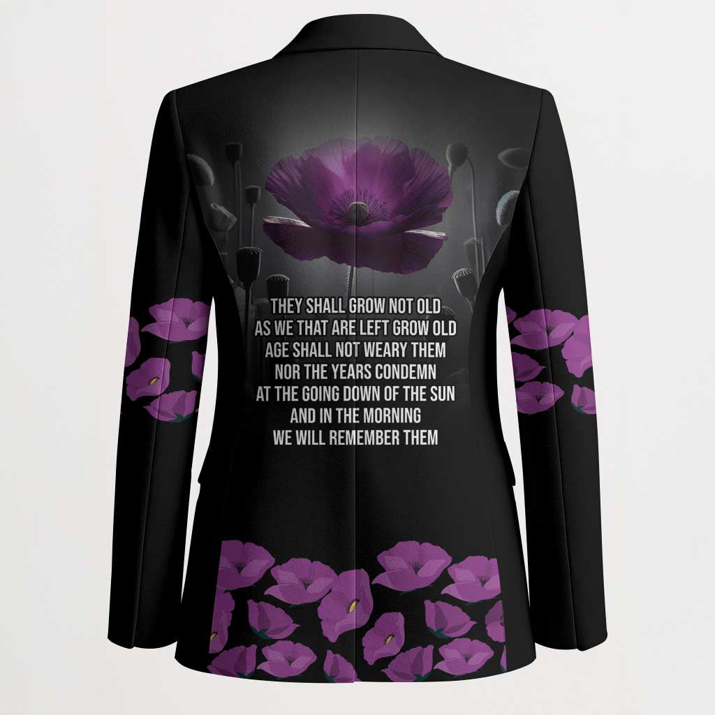 ANZAC Day Remembrance Blazer Purple Poppy We Will Remember Them