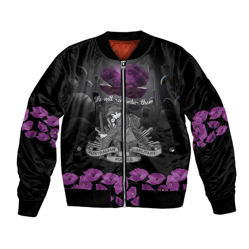 ANZAC Day Remembrance Bomber Jacket Purple Poppy We Will Remember Them