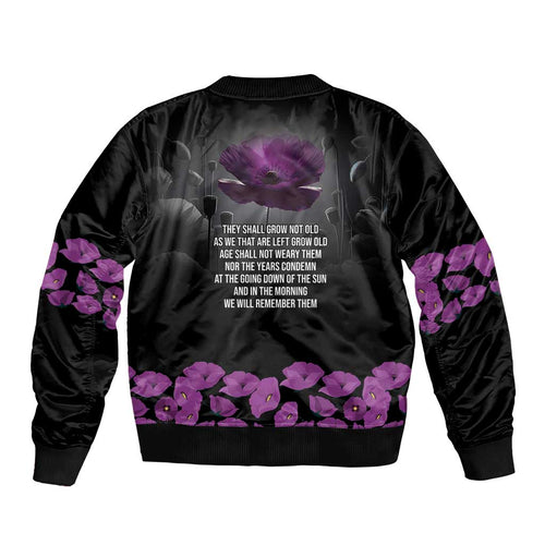 ANZAC Day Remembrance Bomber Jacket Purple Poppy We Will Remember Them
