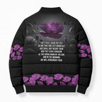 ANZAC Day Remembrance Bomber Puffer Jacket Purple Poppy We Will Remember Them