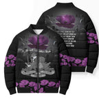 ANZAC Day Remembrance Bomber Puffer Jacket Purple Poppy We Will Remember Them